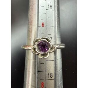 VTG Silver Purple Rose Flower Ring Size 7 Floral Band Dainty romantic costume